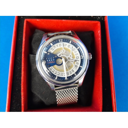 270 - Boxed CCCP Sputnik-2 Blue Automatic Wrist Watch CP-7026-11