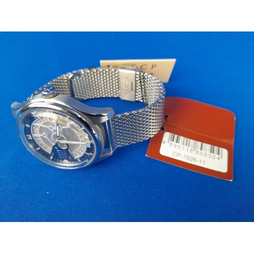 270 - Boxed CCCP Sputnik-2 Blue Automatic Wrist Watch CP-7026-11