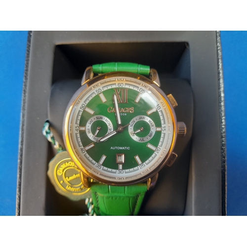 192 - Boxed Gamages Limited Edition Vibrant Calendar Automatic Green Wrist Watch - serial no. GM10099301