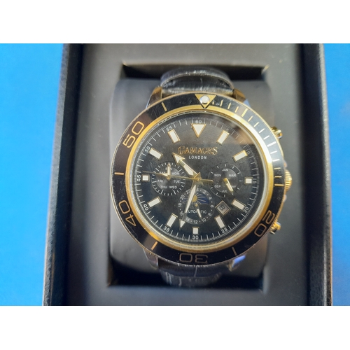 211 - Boxed Gamages Limited Edition Rotating Moon Phase Automatic Wrist Watch - serial no. GM10099725