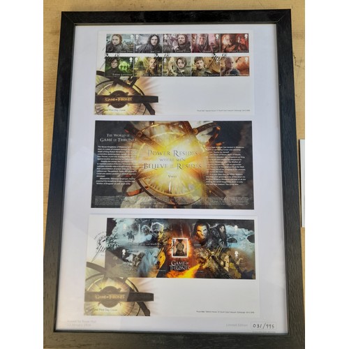 503 - Framed Royal Mail First Day Covers Game of Thrones Stamps – limited edition 031/995 – and The Hobbit... 