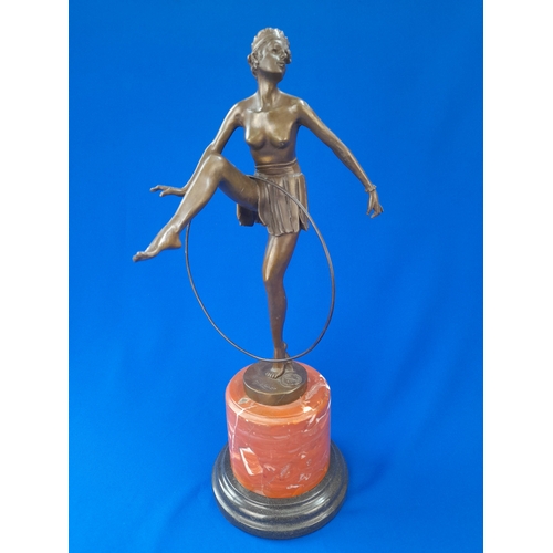 510 - Art Deco Style Bronze Mounted Semi-Nude Dancer with Hoop on Marble Base – signed ‘D Alonzo’