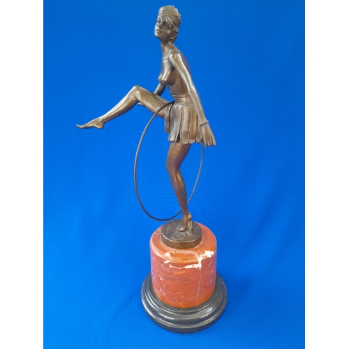 510 - Art Deco Style Bronze Mounted Semi-Nude Dancer with Hoop on Marble Base – signed ‘D Alonzo’