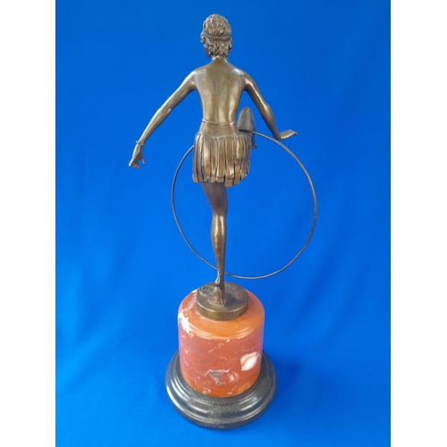 510 - Art Deco Style Bronze Mounted Semi-Nude Dancer with Hoop on Marble Base – signed ‘D Alonzo’