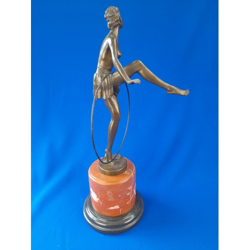 510 - Art Deco Style Bronze Mounted Semi-Nude Dancer with Hoop on Marble Base – signed ‘D Alonzo’