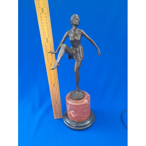 510 - Art Deco Style Bronze Mounted Semi-Nude Dancer with Hoop on Marble Base – signed ‘D Alonzo’