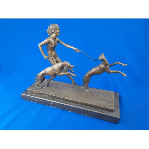 515 - Art Deco Style Bronze Mounted Nude Figure and Dogs on Marble Base – signed ‘Jean Patoue’