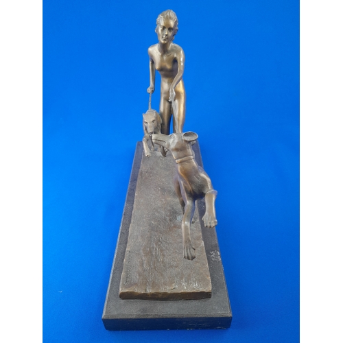 515 - Art Deco Style Bronze Mounted Nude Figure and Dogs on Marble Base – signed ‘Jean Patoue’