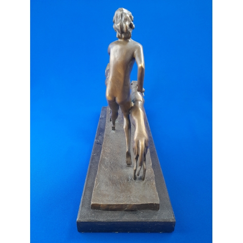 515 - Art Deco Style Bronze Mounted Nude Figure and Dogs on Marble Base – signed ‘Jean Patoue’