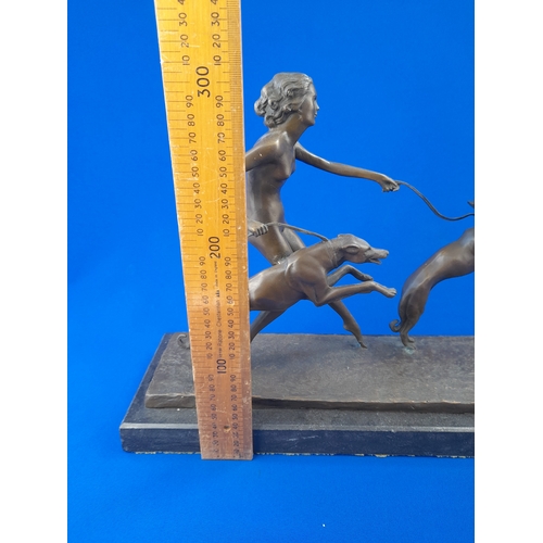 515 - Art Deco Style Bronze Mounted Nude Figure and Dogs on Marble Base – signed ‘Jean Patoue’