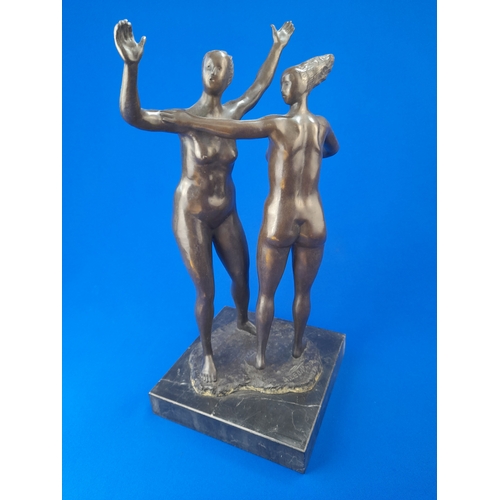 516 - Art Deco Style Bronze Mounted Nude Dancing Ladies Figural Group on Marble Base – signed ‘A. Leonard’