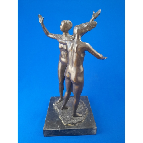 516 - Art Deco Style Bronze Mounted Nude Dancing Ladies Figural Group on Marble Base – signed ‘A. Leonard’