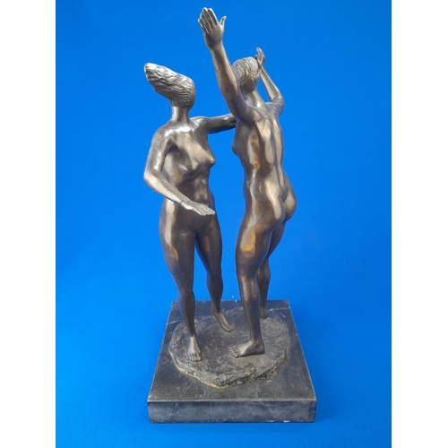 516 - Art Deco Style Bronze Mounted Nude Dancing Ladies Figural Group on Marble Base – signed ‘A. Leonard’