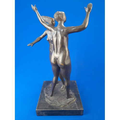 516 - Art Deco Style Bronze Mounted Nude Dancing Ladies Figural Group on Marble Base – signed ‘A. Leonard’