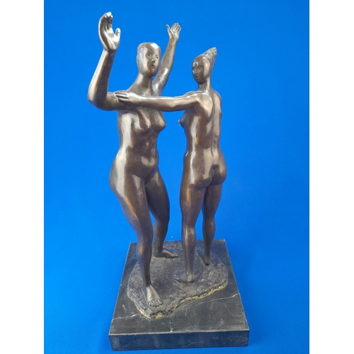 516 - Art Deco Style Bronze Mounted Nude Dancing Ladies Figural Group on Marble Base – signed ‘A. Leonard’