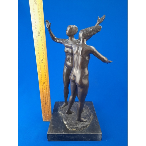 516 - Art Deco Style Bronze Mounted Nude Dancing Ladies Figural Group on Marble Base – signed ‘A. Leonard’