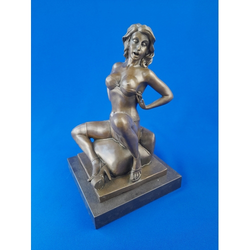 518 - Art Deco Style Bronze Mounted Semi-Nude Figure on Marble Base – signed ‘Preiss’