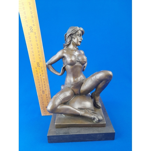 518 - Art Deco Style Bronze Mounted Semi-Nude Figure on Marble Base – signed ‘Preiss’