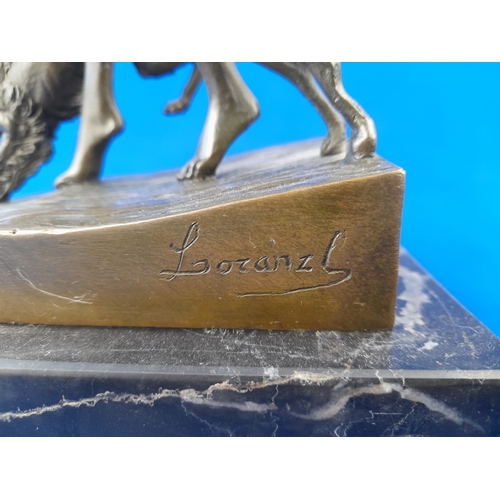 519 - Art Deco Style Bronze Mounted Nude Female Figure Holding Bow and Dogs on Marble Base – signed ‘Loren... 