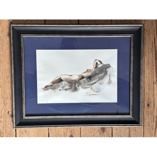 635 - Signed Watercolor - Study of a Reclining Nude Lady