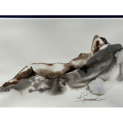 635 - Signed Watercolor - Study of a Reclining Nude Lady