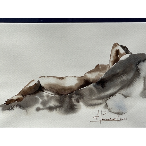 635 - Signed Watercolor - Study of a Reclining Nude Lady