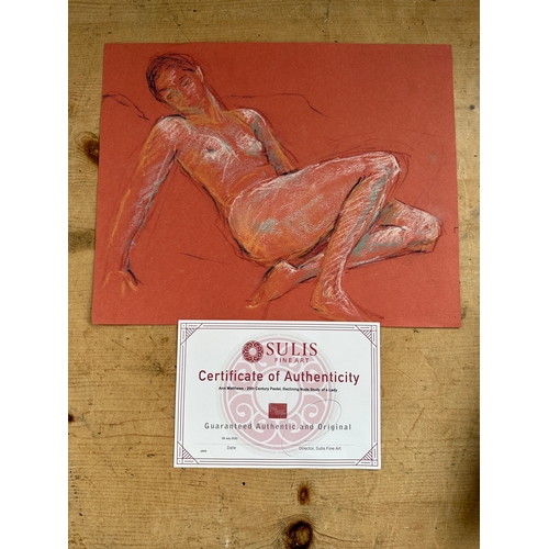 636 - Ann Mathews 20th Century Pastel, Reclining Nude Study of a Lady with COA