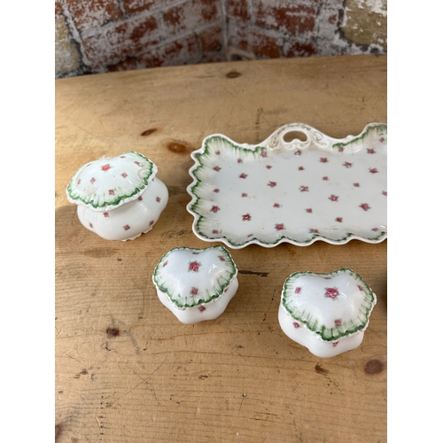 472 - Vintage Ceramic Dressing Table Set with Pink Rose Design