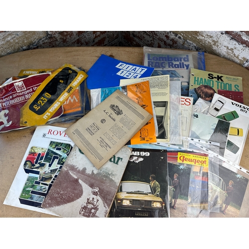 421 - Group Vintage Motor Car Brochures & For Sale Window Advertising Stickers etc.