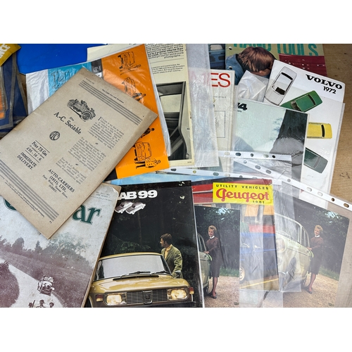 421 - Group Vintage Motor Car Brochures & For Sale Window Advertising Stickers etc.