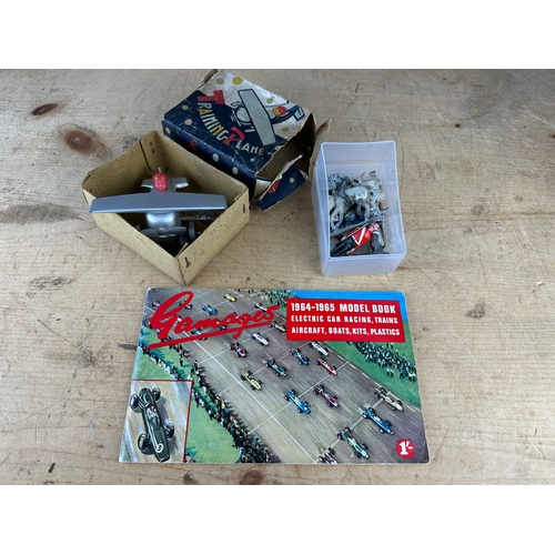 303 - Vintage Tinplate Airplane, Lead Figures & Gamages 1964-1965 Model Book, Electric Car Racing, Trains,... 