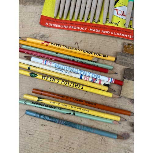 430 - Vintage Advertising Pencils & Rulers with a full Retail Display of The Tallon T-Pens