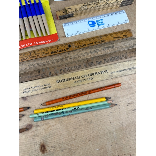 430 - Vintage Advertising Pencils & Rulers with a full Retail Display of The Tallon T-Pens