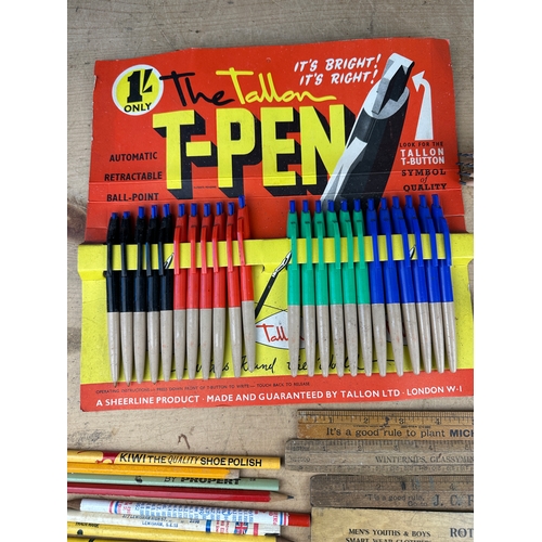 430 - Vintage Advertising Pencils & Rulers with a full Retail Display of The Tallon T-Pens