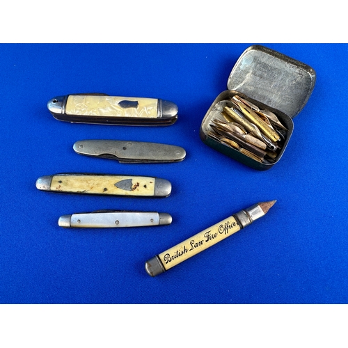 435 - Vintage Pen Knives & Fountain Pen Nibs including Many Midland Bank Official Nibs