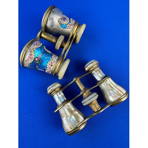 438 - Two Pairs of Antique Opera Glasses - Enamel (a/f) inscribed 'To The Queen' by Howell James & Co - Mo... 