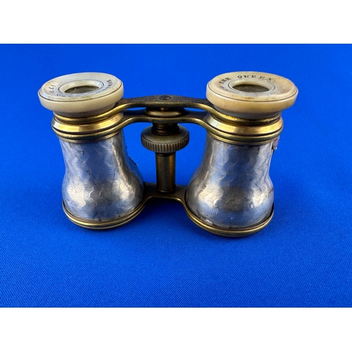 438 - Two Pairs of Antique Opera Glasses - Enamel (a/f) inscribed 'To The Queen' by Howell James & Co - Mo... 