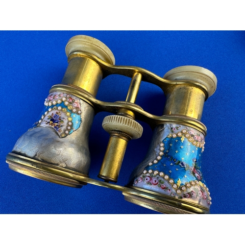 438 - Two Pairs of Antique Opera Glasses - Enamel (a/f) inscribed 'To The Queen' by Howell James & Co - Mo... 