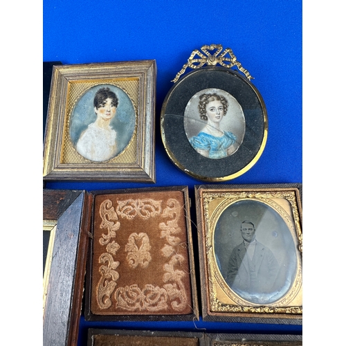 418 - Framed Vintage & Antique Portraits including Wax Relief & Daguerreotypes