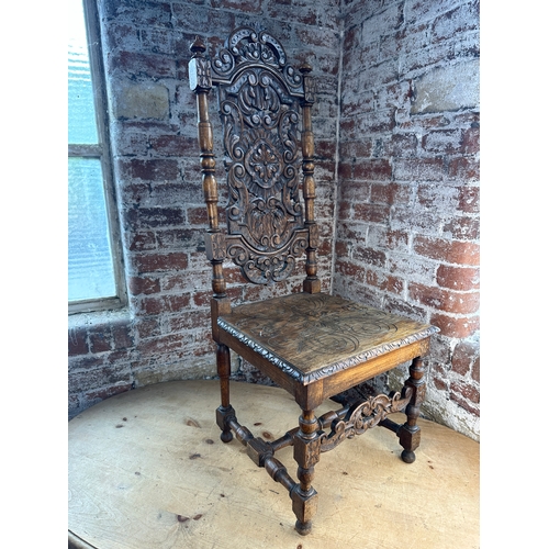 853 - Heavily Carved Oak High Back Chair