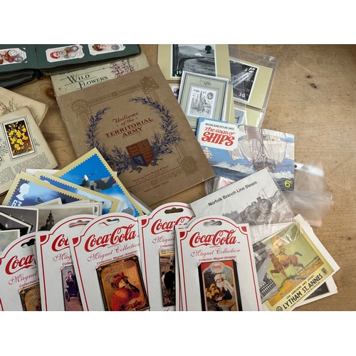 362 - Postcards, Cigarette Cards & Coca Cola Collectible Magnet Set