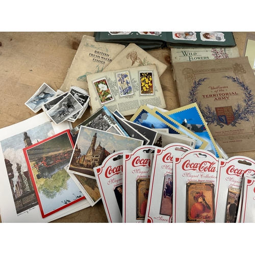 362 - Postcards, Cigarette Cards & Coca Cola Collectible Magnet Set