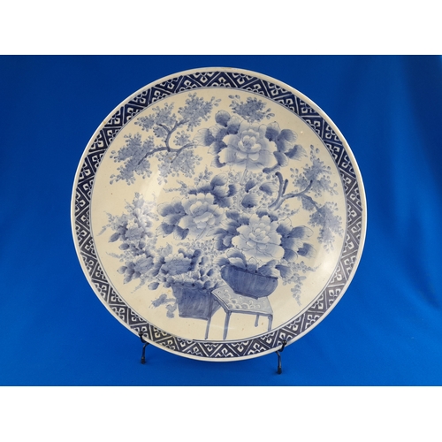 532 - Large Antique Blue & White Chinese Charger depicting Peony Baskets - 45.5cm diameter, A/F