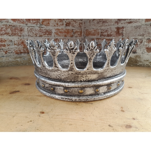 369 - Pair of Large Silvered Crown Photographers Props for Baby Photos - 37cm internal diameter