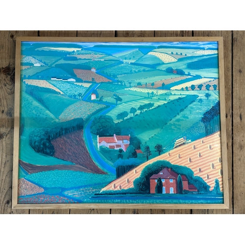 649 - Framed Vintage David Hockney ' The Road Across the Wolds' 1997 Framed Print