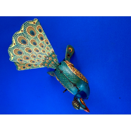 307 - 1960's Mechanical Tinplate 'Proud' Peacock by ALPS Japan - Working order, mossing a tail feather