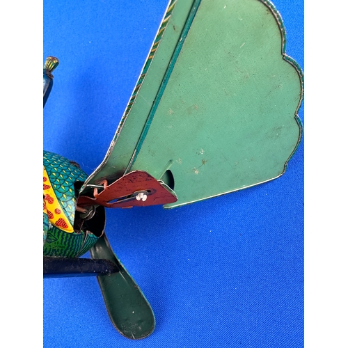 307 - 1960's Mechanical Tinplate 'Proud' Peacock by ALPS Japan - Working order, mossing a tail feather