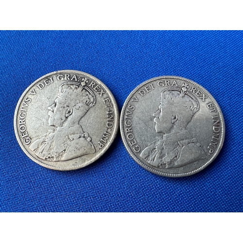 164 - Two Canadian Silver %0 Cent Coins 1918 & 1919