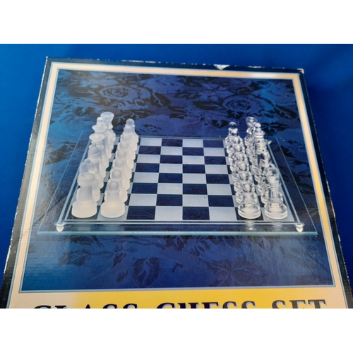 343 - Boxed Glass Chess Set with Clear and Frosted Glass Chess Pieces