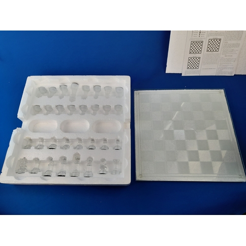 343 - Boxed Glass Chess Set with Clear and Frosted Glass Chess Pieces